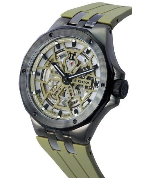 Edox Delfin Mecano Automatik-Taucheruhr mit grünem Skelett-Zifferblatt, 85303357GNCAVVONB, 200 m