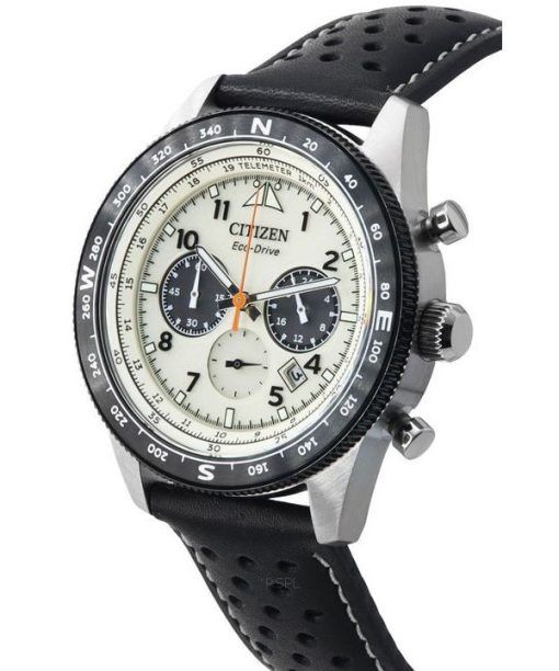 Citizen Eco-Drive Chronograph Lederarmband Elfenbeinfarbenes Zifferblatt CA4559-13A 100M Herrenuhr