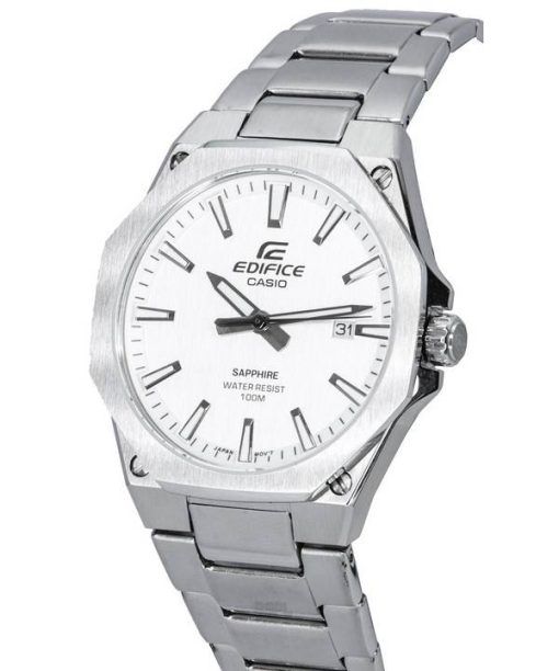 Casio Edifice Edelstahl weißes Zifferblatt Quarz EFR-S108D-7A EFRS108D-7 100M Herrenuhr