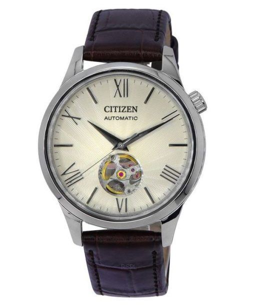 Citizen Herrenuhr aus Kalbsleder mit offenem Herz und elfenbeinfarbenem Zifferblatt, automatische NH9130-17A