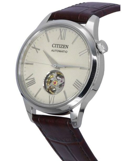 Citizen Herrenuhr aus Kalbsleder mit offenem Herz und elfenbeinfarbenem Zifferblatt, automatische NH9130-17A