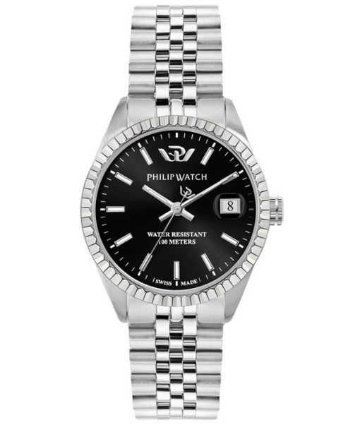 Philip Watch Caribe Urban Edelstahl schwarzes Sunray-Zifferblatt Quarz R8253597586 100M Damenuhr