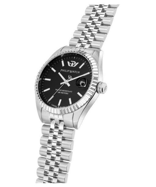 Philip Watch Caribe Urban Edelstahl schwarzes Sunray-Zifferblatt Quarz R8253597586 100M Damenuhr