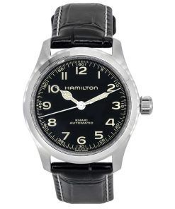 Hamilton Khaki Field Murph Herrenuhr mit Lederarmband und schwarzem Zifferblatt, automatisch, H70405730, 100 m