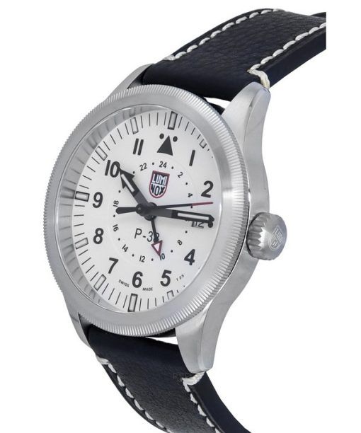 Luminox Air Pilot P-38 Lightning GMT schwarzes Lederarmband, weißes Zifferblatt, Quarz XA.9527 100M Herrenuhr