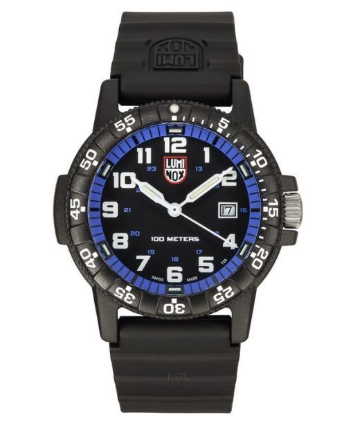 Luminox Leatherback SEA Turtle Giant Polyurethan-Armband, schwarzes und blaues Zifferblatt, Schweizer Quarzwerk, XS.0324, 100 m,