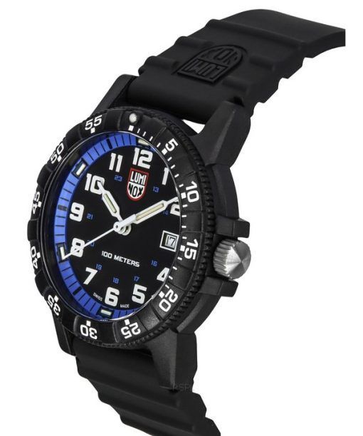 Luminox Leatherback SEA Turtle Giant Polyurethan-Armband, schwarzes und blaues Zifferblatt, Schweizer Quarzwerk, XS.0324, 100 m,