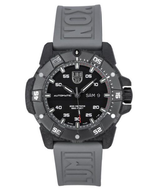 Luminox Master Carbon SEAL, graues Kautschukarmband, schwarzes Zifferblatt, Schweizer Automatik-Taucheruhr XS.3862 200M, Herrenu