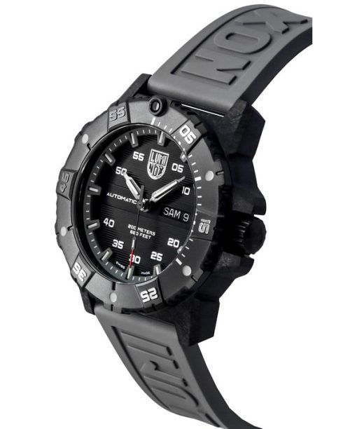 Luminox Master Carbon SEAL, graues Kautschukarmband, schwarzes Zifferblatt, Schweizer Automatik-Taucheruhr XS.3862 200M, Herrenu