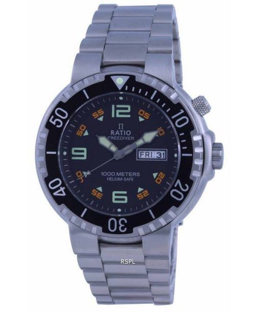 Ratio FreeDiver schwarzes Zifferblatt Edelstahl Quarz 1050HA93-19V-BLK 1000M Herrenuhr