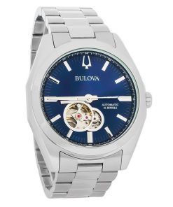 Bulova Classic Surveyor Edelstahl Blaues offenes Herzzifferblatt Automatik 96A275 Herrenuhr