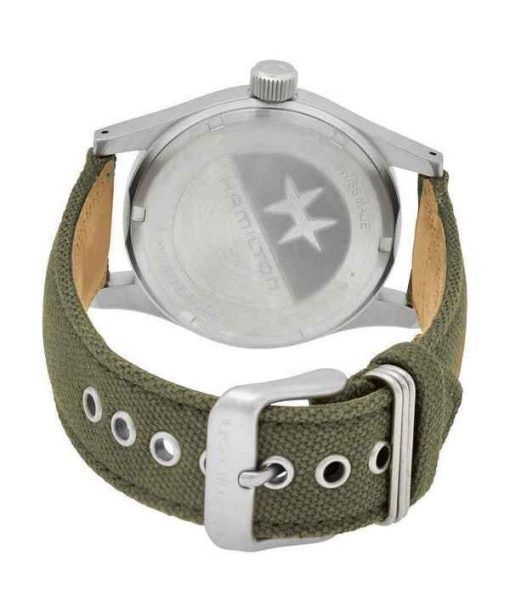 Hamilton Khaki Field Herrenuhr mit mechanischem Canvas-Armband und grünem Zifferblatt H69439363