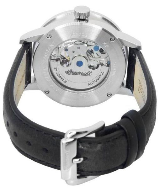 Ingersoll The Jazz Sun and Moon Phase Lederarmband Skelett Silber Zifferblatt Automatik I07701 Herrenuhr