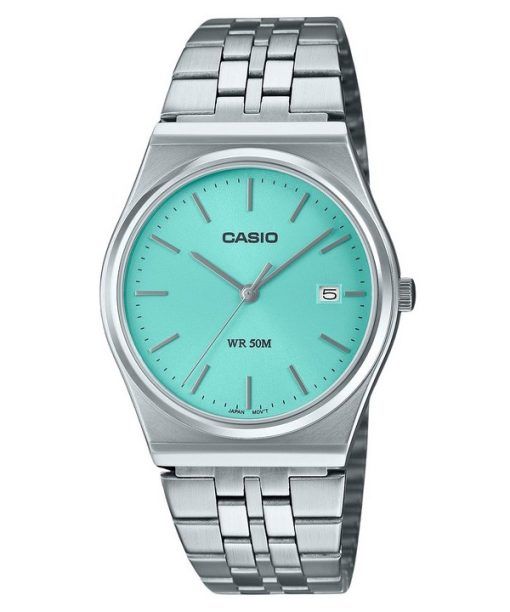 Casio Standard-Herrenuhr MTP-B145D-2A1 aus Edelstahl mit türkisfarbenem Zifferblatt und Quarz