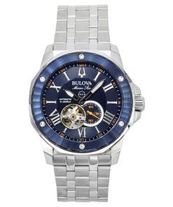 Bulova Marine Star Edelstahl Open Heart blaues Zifferblatt Automatik 21 Juwelen 98A302 200M Herrenuhr