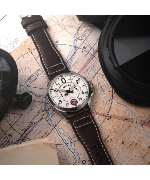 AVI-8 Spitfire Lock Chronograph Flugzeug weißes Zifferblatt Quarz AV-4089-05 Herrenuhr