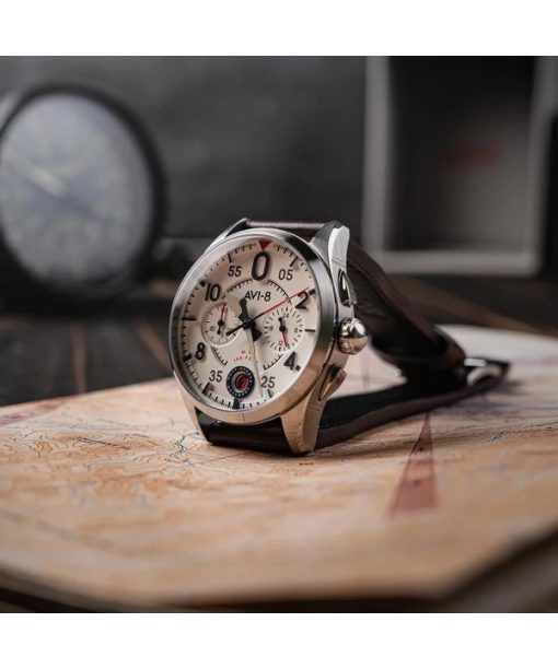 AVI-8 Spitfire Lock Chronograph Flugzeug weißes Zifferblatt Quarz AV-4089-05 Herrenuhr