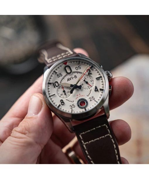 AVI-8 Spitfire Lock Chronograph Flugzeug weißes Zifferblatt Quarz AV-4089-05 Herrenuhr