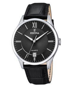 Festina Classics Lederarmband, schwarzes Zifferblatt, Quarz F20426-3 Herrenuhr