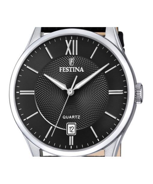 Festina Classics Lederarmband, schwarzes Zifferblatt, Quarz F20426-3 Herrenuhr