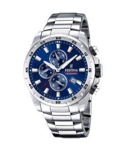 Festina Sport Chronograph Edelstahl blaues Zifferblatt Quarz F20463-2 100M Herrenuhr