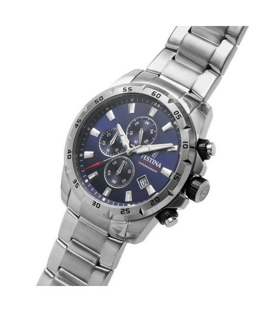 Festina Sport Chronograph Edelstahl blaues Zifferblatt Quarz F20463-2 100M Herrenuhr