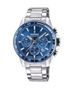 Festina Timeless Chronograph Edelstahl blaues Zifferblatt Quarz F20560-3 100M Herrenuhr