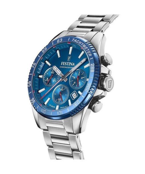 Festina Timeless Chronograph Edelstahl blaues Zifferblatt Quarz F20560-3 100M Herrenuhr