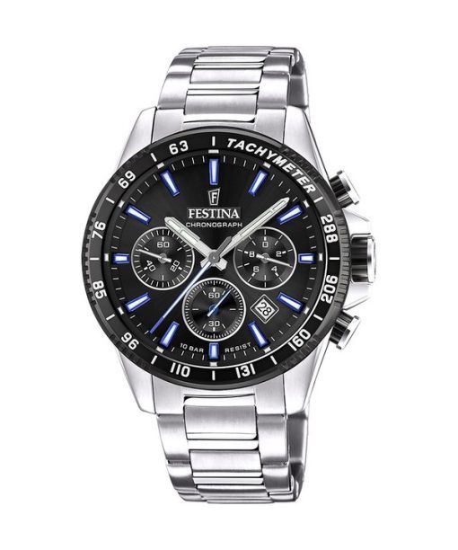 Festina Timeless Chronograph Edelstahl schwarzes Zifferblatt Quarz F20560-5 100M Herrenuhr