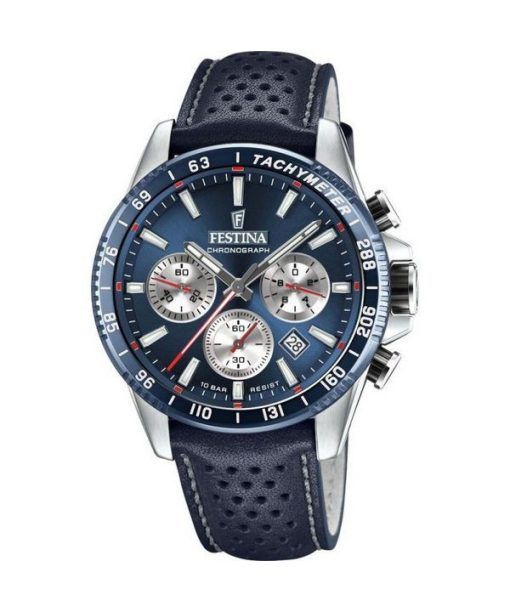 Festina Timeless Chronograph Lederarmband, blaues Zifferblatt, Quarz F20561-2 100M Herrenuhr