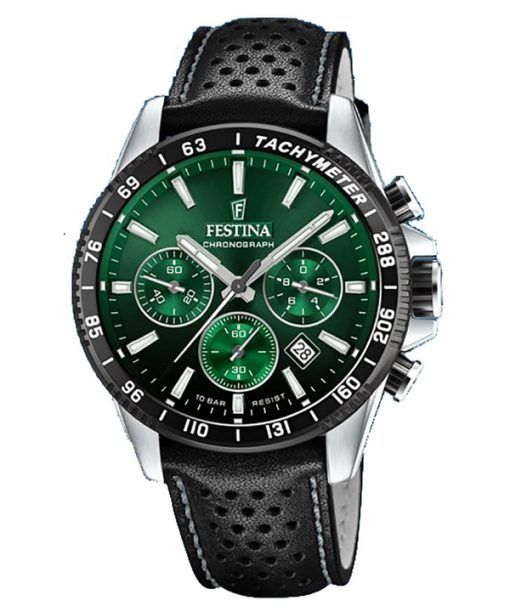 Festina Timeless Chronograph Lederarmband grünes Zifferblatt Quarz F20561-5 100M Herrenuhr