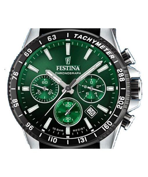 Festina Timeless Chronograph Lederarmband grünes Zifferblatt Quarz F20561-5 100M Herrenuhr