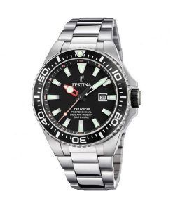 Festina Diver Edelstahl schwarzes Zifferblatt Quarz F20663-3 200M Herrenuhr