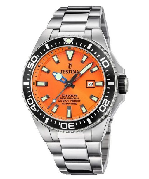 Festina Diver Edelstahl Orange Zifferblatt Quarz F20663-4 200M Herrenuhr