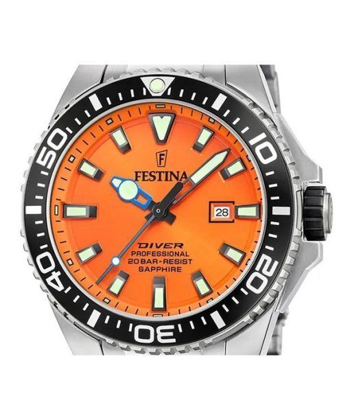 Festina Diver Edelstahl Orange Zifferblatt Quarz F20663-4 200M Herrenuhr