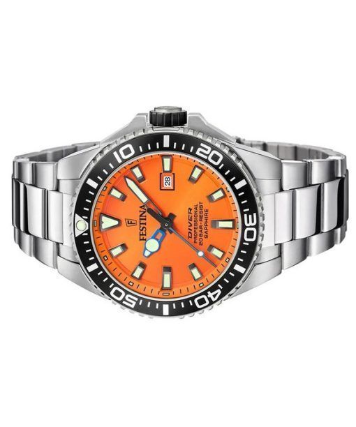 Festina Diver Edelstahl Orange Zifferblatt Quarz F20663-4 200M Herrenuhr