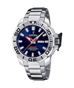 Festina Diver Edelstahl blaues Zifferblatt Quarz F20665-1 200M Herrenuhr