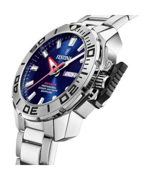 Festina Diver Edelstahl blaues Zifferblatt Quarz F20665-1 200M Herrenuhr