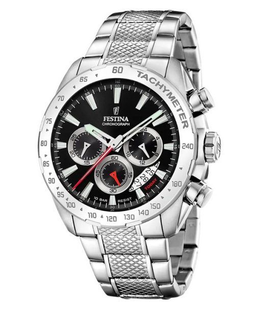 Festina Chrono Sport Edelstahl schwarzes Zifferblatt Quarz F20668-4 100M Herrenuhr