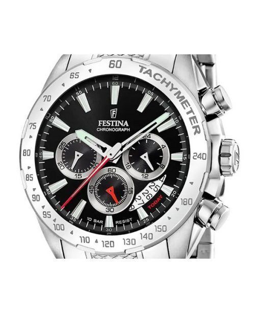 Festina Chrono Sport Edelstahl schwarzes Zifferblatt Quarz F20668-4 100M Herrenuhr