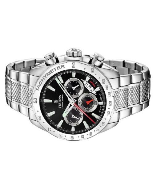 Festina Chrono Sport Edelstahl schwarzes Zifferblatt Quarz F20668-4 100M Herrenuhr