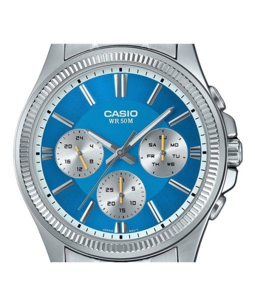 Casio Enticer Analog Edelstahl Eisblaues Zifferblatt Quarz MTP-1375D-2A2 Herrenuhr