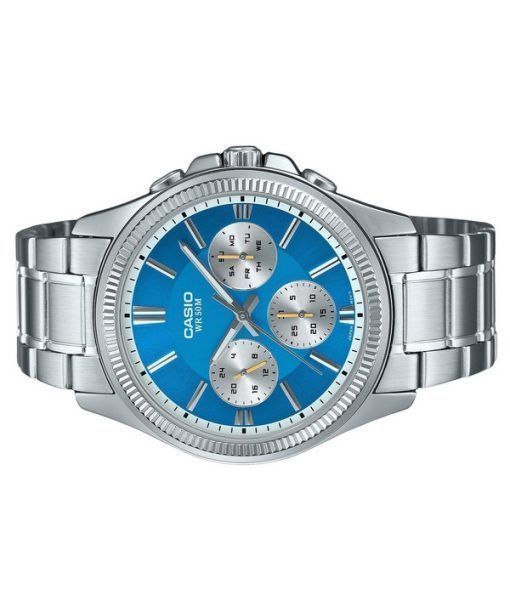 Casio Enticer Analog Edelstahl Eisblaues Zifferblatt Quarz MTP-1375D-2A2 Herrenuhr