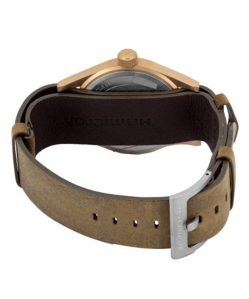 Hamilton Khaki Field mechanische Bronze-Lederarmband mit schwarzem Zifferblatt H69459530 Herrenuhr