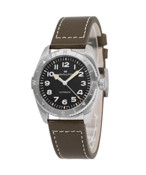 Hamilton Khaki Field Expedition Lederarmband, schwarzes Zifferblatt, automatische H70225830 100M Herrenuhr