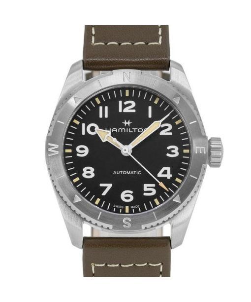 Hamilton Khaki Field Expedition Lederarmband, schwarzes Zifferblatt, automatische H70225830 100M Herrenuhr