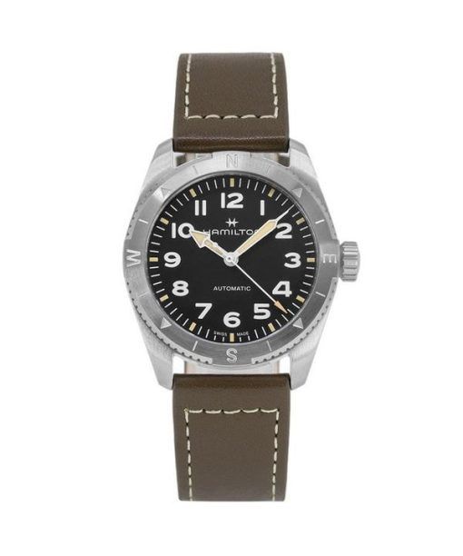 Hamilton Khaki Field Expedition Lederarmband, schwarzes Zifferblatt, automatische H70225830 100M Herrenuhr