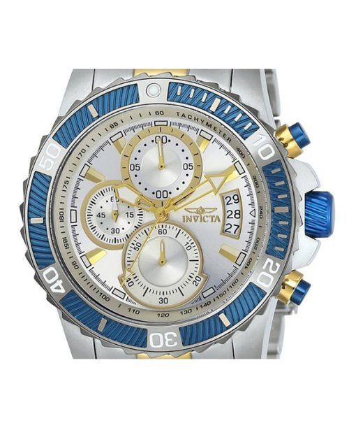 Invicta Pro Diver Chronograph, zweifarbiger Edelstahl, silbernes Zifferblatt, Quarz 23994, 100 m, Herrenuhr