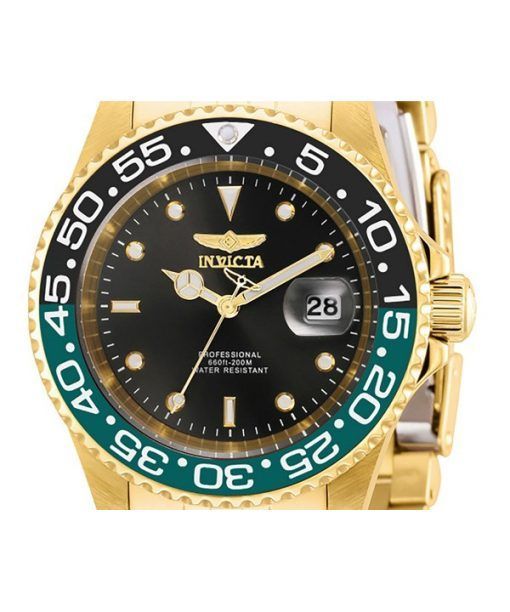 Invicta Pro Diver goldfarbener Edelstahl, Quarz-Taucheruhr mit schwarzem Zifferblatt, 36043, 200 m, Herrenuhr