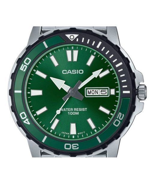 Casio Standard Analog Edelstahl grünes Zifferblatt Quarz MTD-125D-3AV 100M Herrenuhr